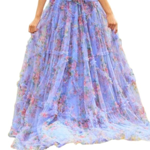 NWT Sherri Hill 55620 Tulle Prom Dress Periwinkle Print Size 8 - Picture 4 of 6